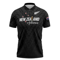 Custom Football New Zealand Zipper Polo Shirt Aotearoa United Black Version - Polynesian Pride