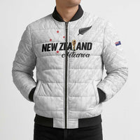 Custom Football New Zealand Bomber Puffer Jacket Aotearoa United White Version - Polynesian Pride
