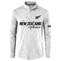 Custom Football New Zealand Button Sweatshirt Aotearoa United White Version - Polynesian Pride