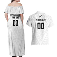 Custom Football New Zealand Couples Matching Off Shoulder Maxi Dress and Hawaiian Shirt Aotearoa United White Version - Polynesian Pride