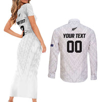 Custom Football New Zealand Couples Matching Short Sleeve Bodycon Dress and Long Sleeve Button Shirt Aotearoa United White Version - Polynesian Pride