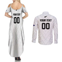 Custom Football New Zealand Couples Matching Summer Maxi Dress and Long Sleeve Button Shirt Aotearoa United White Version - Polynesian Pride