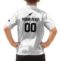 Custom Football New Zealand Family Matching Long Sleeve Bodycon Dress and Hawaiian Shirt Aotearoa United White Version - Polynesian Pride