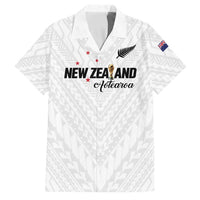 Custom Football New Zealand Family Matching Off The Shoulder Long Sleeve Dress and Hawaiian Shirt Aotearoa United White Version - Polynesian Pride