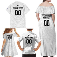 Custom Football New Zealand Family Matching Off Shoulder Maxi Dress and Hawaiian Shirt Aotearoa United White Version - Polynesian Pride