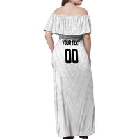 Custom Football New Zealand Family Matching Off Shoulder Maxi Dress and Hawaiian Shirt Aotearoa United White Version - Polynesian Pride
