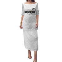 Custom Football New Zealand Family Matching Puletasi and Hawaiian Shirt Aotearoa United White Version - Polynesian Pride