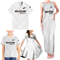 Custom Football New Zealand Family Matching Tank Maxi Dress and Hawaiian Shirt Aotearoa United White Version - Polynesian Pride