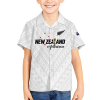 Custom Football New Zealand Kid Hawaiian Shirt Aotearoa United White Version - Polynesian Pride