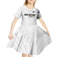 Custom Football New Zealand Kid Short Sleeve Dress Aotearoa United White Version - Polynesian Pride