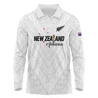 Custom Football New Zealand Long Sleeve Polo Shirt Aotearoa United White Version - Polynesian Pride