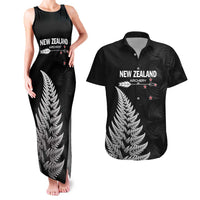 Personalised New Zealand 2025 Archery Couples Matching Tank Maxi Dress and Hawaiian Shirt Aotearoa Silver Arrows Black