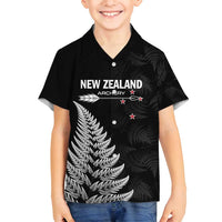 Personalised New Zealand 2025 Archery Family Matching Long Sleeve Bodycon Dress and Hawaiian Shirt Aotearoa Silver Arrows Black LT01 Son's Shirt Black - Polynesian Pride