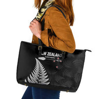 New Zealand 2025 Archery Leather Tote Bag Aotearoa Silver Arrows Black LT01 Black - Polynesian Pride