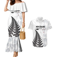 Personalised New Zealand 2025 Archery Couples Matching Mermaid Dress and Hawaiian Shirt Aotearoa Silver Arrows White