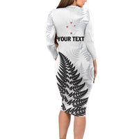 Personalised New Zealand 2025 Archery Long Sleeve Bodycon Dress Aotearoa Silver Arrows White