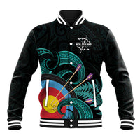 Personalised New Zealand Archery Baseball Jacket Turquoise Maori Silver Fern LT01 Unisex Turquoise - Polynesian Pride