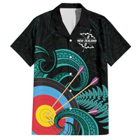 Personalised New Zealand Archery Family Matching Off The Shoulder Long Sleeve Dress and Hawaiian Shirt Turquoise Maori Silver Fern
