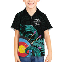 Personalised New Zealand Archery Family Matching Summer Maxi Dress and Hawaiian Shirt Turquoise Maori Silver Fern LT01 Son's Shirt Turquoise - Polynesian Pride