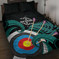 New Zealand Archery Quilt Bed Set Turquoise Maori Silver Fern