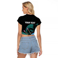 Personalised New Zealand Archery Raglan Cropped T Shirt Turquoise Maori Silver Fern LT01 - Polynesian Pride