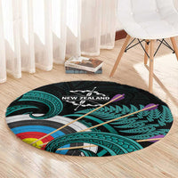 New Zealand Archery Round Carpet Turquoise Maori Silver Fern