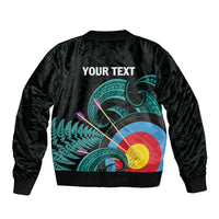 Personalised New Zealand Archery Sleeve Zip Bomber Jacket Turquoise Maori Silver Fern LT01 - Polynesian Pride
