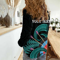 Personalised New Zealand Archery Women Casual Shirt Turquoise Maori Silver Fern