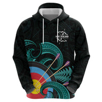 Personalised New Zealand Archery Zip Hoodie Turquoise Maori Silver Fern LT01 - Polynesian Pride