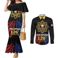 Personalized Philippines Independence Day Couples Matching Mermaid Dress and Long Sleeve Button Shirt Filipino 126th Anniversary Sun Tattoo