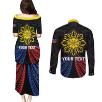 Personalized Philippines Independence Day Couples Matching Puletasi and Long Sleeve Button Shirt Filipino 126th Anniversary Sun Tattoo LT01 - Polynesian Pride
