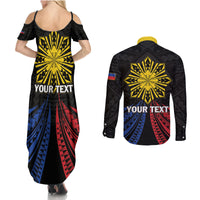Personalized Philippines Independence Day Couples Matching Summer Maxi Dress and Long Sleeve Button Shirt Filipino 126th Anniversary Sun Tattoo