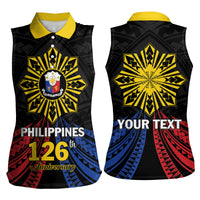 Personalized Philippines Independence Day Women Sleeveless Polo Shirt Filipino 126th Anniversary Sun Tattoo