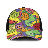 Hawaii Fruits Hippie Style Baseball Net Cap Vibrant Colorful LT01 One Size Black Multicolor - Polynesian Pride