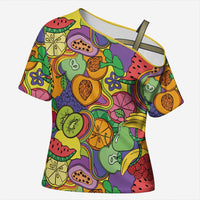 Hawaii Fruits Hippie Style Cross Shoulder Shirt Vibrant Colorful LT01 Female Multicolor - Polynesian Pride