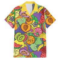 Hawaii Fruits Hippie Style Family Matching Short Sleeve Bodycon Dress and Hawaiian Shirt Vibrant Colorful LT01 Dad's Shirt - Short Sleeve Multicolor - Polynesian Pride