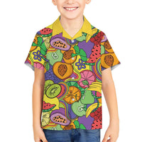Hawaii Fruits Hippie Style Family Matching Short Sleeve Bodycon Dress and Hawaiian Shirt Vibrant Colorful LT01 Son's Shirt Multicolor - Polynesian Pride