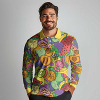 Hawaii Fruits Hippie Style Long Sleeve Polo Shirt Vibrant Colorful LT01 - Polynesian Pride