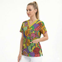 Hawaii Fruits Hippie Style Scrub Top Vibrant Colorful LT01 - Polynesian Pride