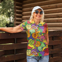 Hawaii Fruits Hippie Style Women Polo Shirt Vibrant Colorful LT01 - Polynesian Pride