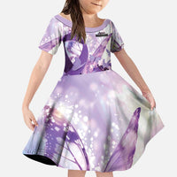 Personalized Polynesian Lupus Awareness Family Matching Off Shoulder Short Dress and Hawaiian Shirt Butterfly Hologram Lupus Warrior LT01 Daughter's Dress Purple - Polynesian Pride