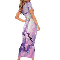 Personalized Polynesian Lupus Awareness Short Sleeve Bodycon Dress Butterfly Hologram Lupus Warrior LT01 - Polynesian Pride