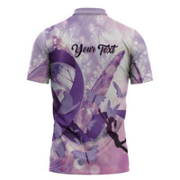 Personalized Polynesian Lupus Awareness Zipper Polo Shirt Butterfly Hologram Lupus Warrior LT01 - Polynesian Pride