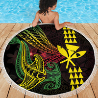 Hawaii Kakau Hammerhead Shark Beach Blanket Neon Plumeria Pattern