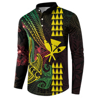 Hawaii Kakau Hammerhead Shark Button Sweatshirt Neon Plumeria Pattern