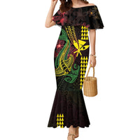 Hawaii Kakau Hammerhead Shark Mermaid Dress Neon Plumeria Pattern LT01 Women Black - Polynesian Pride