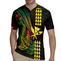 Hawaii Kakau Hammerhead Shark Rugby Jersey Neon Plumeria Pattern LT01 - Polynesian Pride