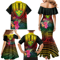 Hawaii Kanaka Maoli Flag Day Family Matching Mermaid Dress and Hawaiian Shirt Tropical Flowers