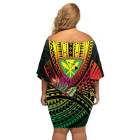 Hawaii Kanaka Maoli Flag Day Family Matching Off Shoulder Short Dress and Hawaiian Shirt Tropical Flowers