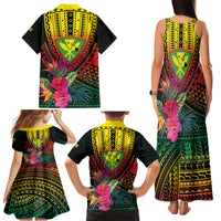 Hawaii Kanaka Maoli Flag Day Family Matching Tank Maxi Dress and Hawaiian Shirt Tropical Flowers